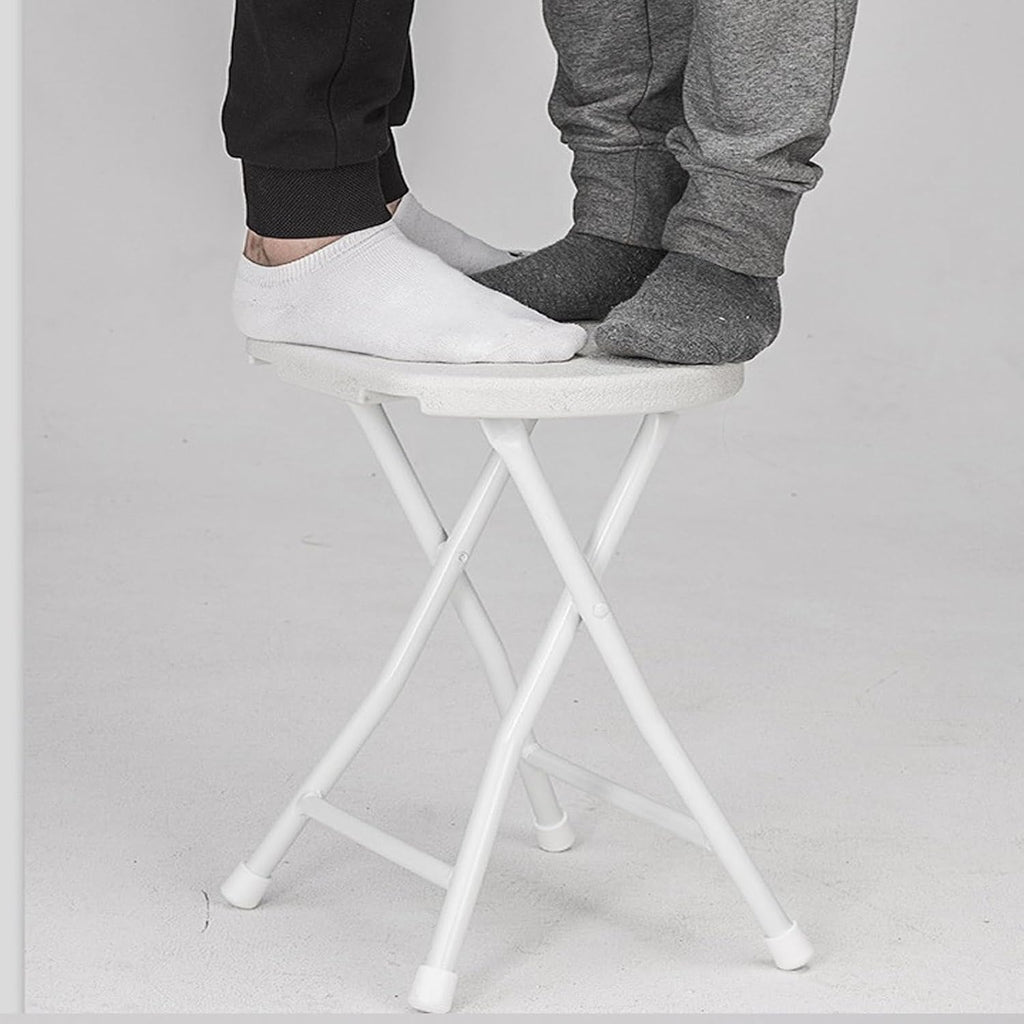 Portable Round Stool, 18 inch, Lightweight, Bar Stool, Sturdy Plastic, Foldable, Steel Frame Legs, Metal Chair, No Assembly Required, White