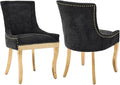 Dining Chairs Set of 2, Kitchen & Dining Room Chairs, Chenille Fabric Upholstered Dinning Chairs, Sillas De Comedor, Nailhead Trim, Metal Legs (Black, 2 Pcs)