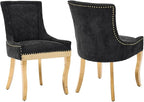 Dining Chairs Set of 2, Kitchen & Dining Room Chairs, Chenille Fabric Upholstered Dinning Chairs, Sillas De Comedor, Nailhead Trim, Metal Legs (Black, 2 Pcs)