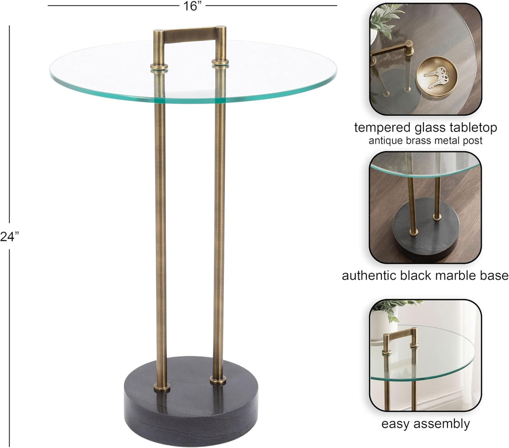 Kate and Laurel Cerullo Modern Round Glass Side Table with Marble Base, 16 x ...