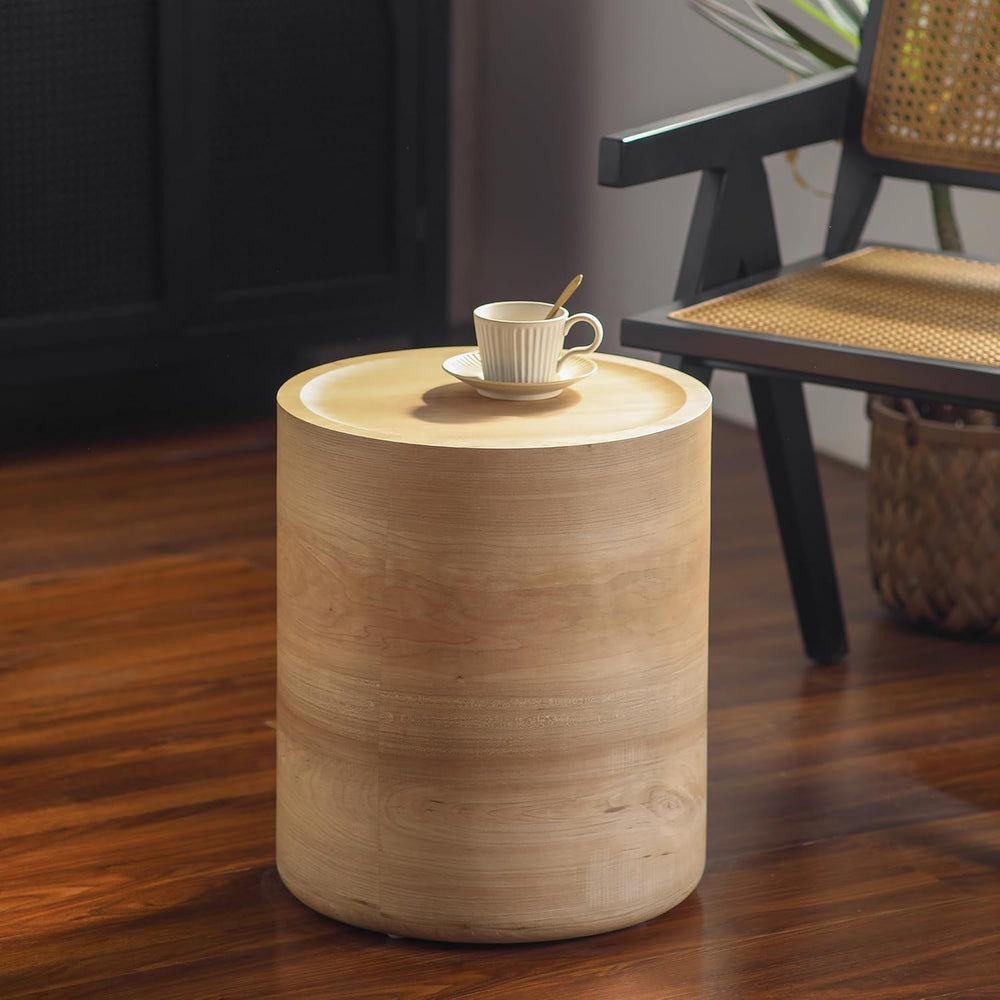 Round End Table for Living Room, Modern Drum Circle Side Table for Small Spac...