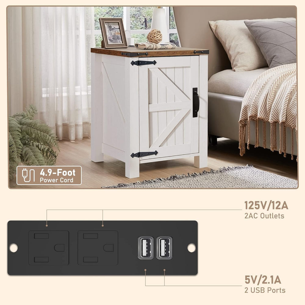 OKD Farmhouse Nightstand Set of 2 with Charging Station, 18 Inch Rustic End T...