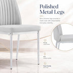 Gray Dining Chairs Set of 6, Modern PU Leather Dining Room Chair with Chrome Metal Legs, Upholstered Kitchen Chair with High Back Sillas para Comedor for Kitchen, Living Room, Apartment (Light Gray,6)