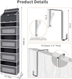 Over the Door Organizer, Large Capacity 5 Shelfs Hanging Door Organizer with Pockets and DIY Slots for Toys, Shoes, Diapers, Clothes, Behind Door Storage for Closet Wall Bedroom Nursery Pantry, Gray