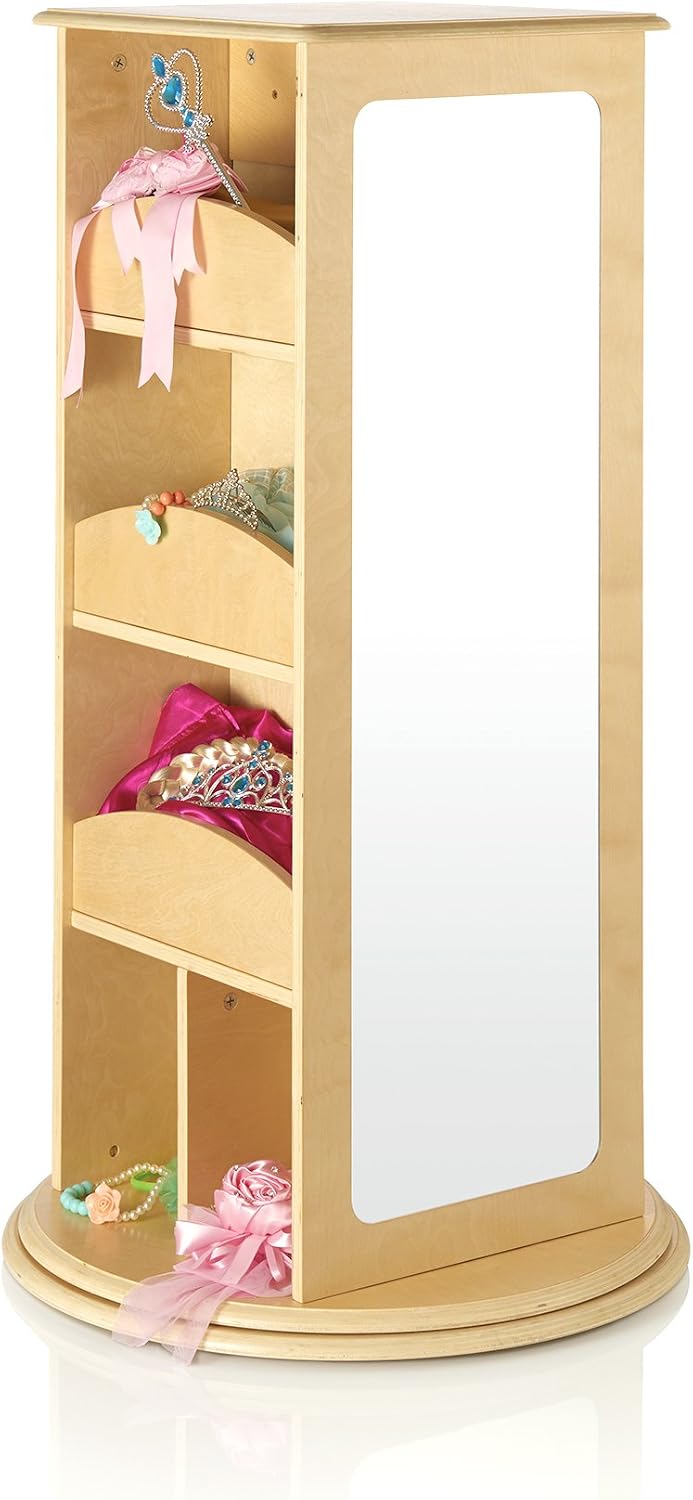 Guidecraft Rotating Dress Up Storage - Natural: Kids' Pretend Play Storage Shelves and Hangers with 2 Mirrors & Hooks - Toys and Clothes Organizer for Toddlers Playroom