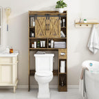 Vabches Over The Toilet Storage Cabinet, Farmhouse Storage Cabinet Over Toilet with Sliding Doors & Toilet Paper Holder Stand，Home Space-Saving Toilet Rack, for Bathroom, Restroom, Laundry