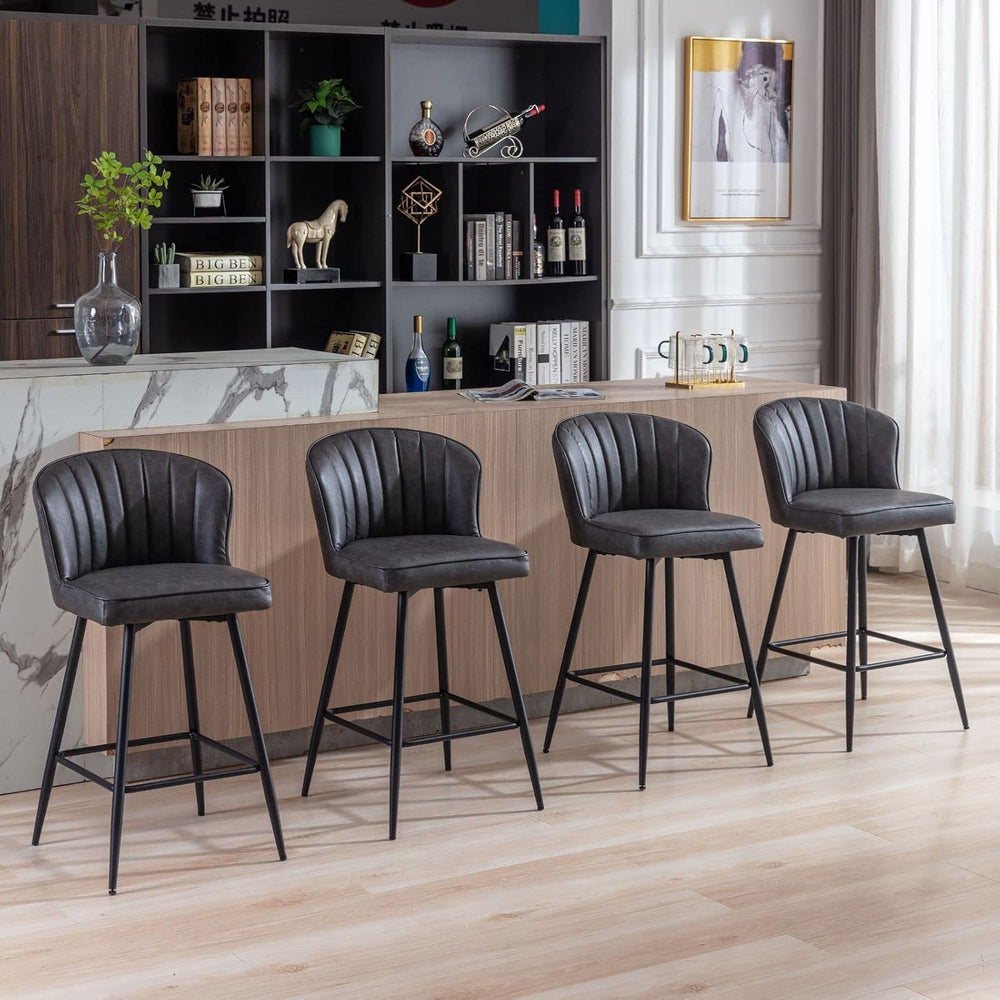 Grey Faux Leather Counter Stools Set of 4 Mid Century Modern Bar Stools Uphol...