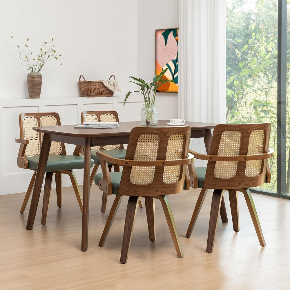 Walnut Dining Chairs - Swivel Rattan Dining Chairs with Bentwood Frame with E...