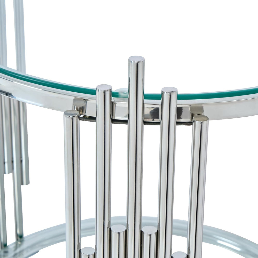 19.69” Round Glass End Table, 2-Tier Side Table with Clear Tempered Glass Top...