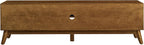 Ball & Cast 68" Mid Century Modern TV Stand for TVs up to 75", Media Console with Rattan Sliding Doors, Open Shelves & Solid Wood Legs, Entertainment Center for Living Room,Bedroom,Light Walnut