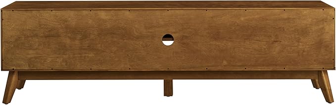 Ball & Cast 68" Mid Century Modern TV Stand for TVs up to 75", Media Console with Rattan Sliding Doors, Open Shelves & Solid Wood Legs, Entertainment Center for Living Room,Bedroom,Light Walnut