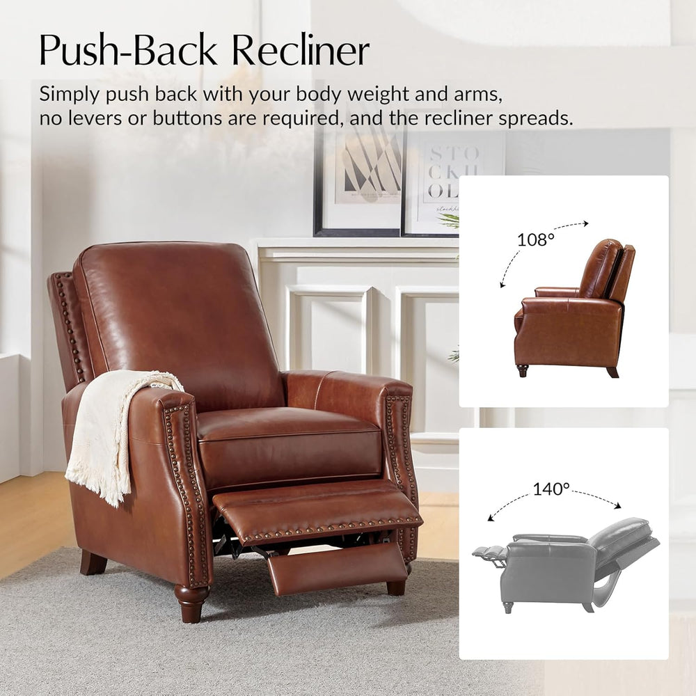HULALA HOME Genuine Leather Manual Recliner Chairs Set of 2 with Adjustable B...