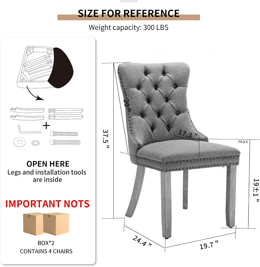 Espresso Brown Mid Century Modern Dining Chairs Set of 4, Linen Upholstered K...