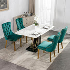 Mid Century Modern Dining Chairs Set of 6, Green Velvet Upholstered Tufted Back, Kitchen & Dining Room Chairs, Gold Metal Legs, Nailhead Trim, Sillas para Comedor (Green, 6 Pcs)