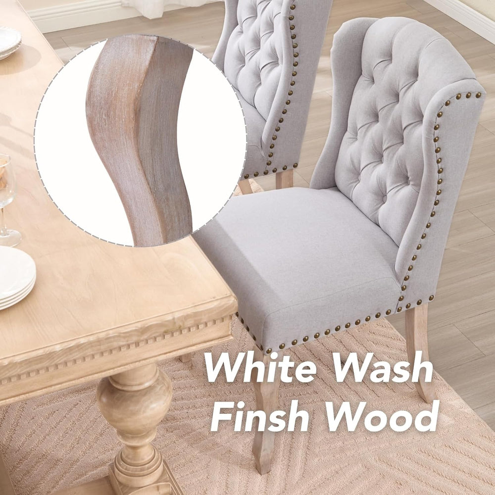 chairus Tufted Upholstered Parsons Dining Chairs Set of 6, Grey Linen | Linen...