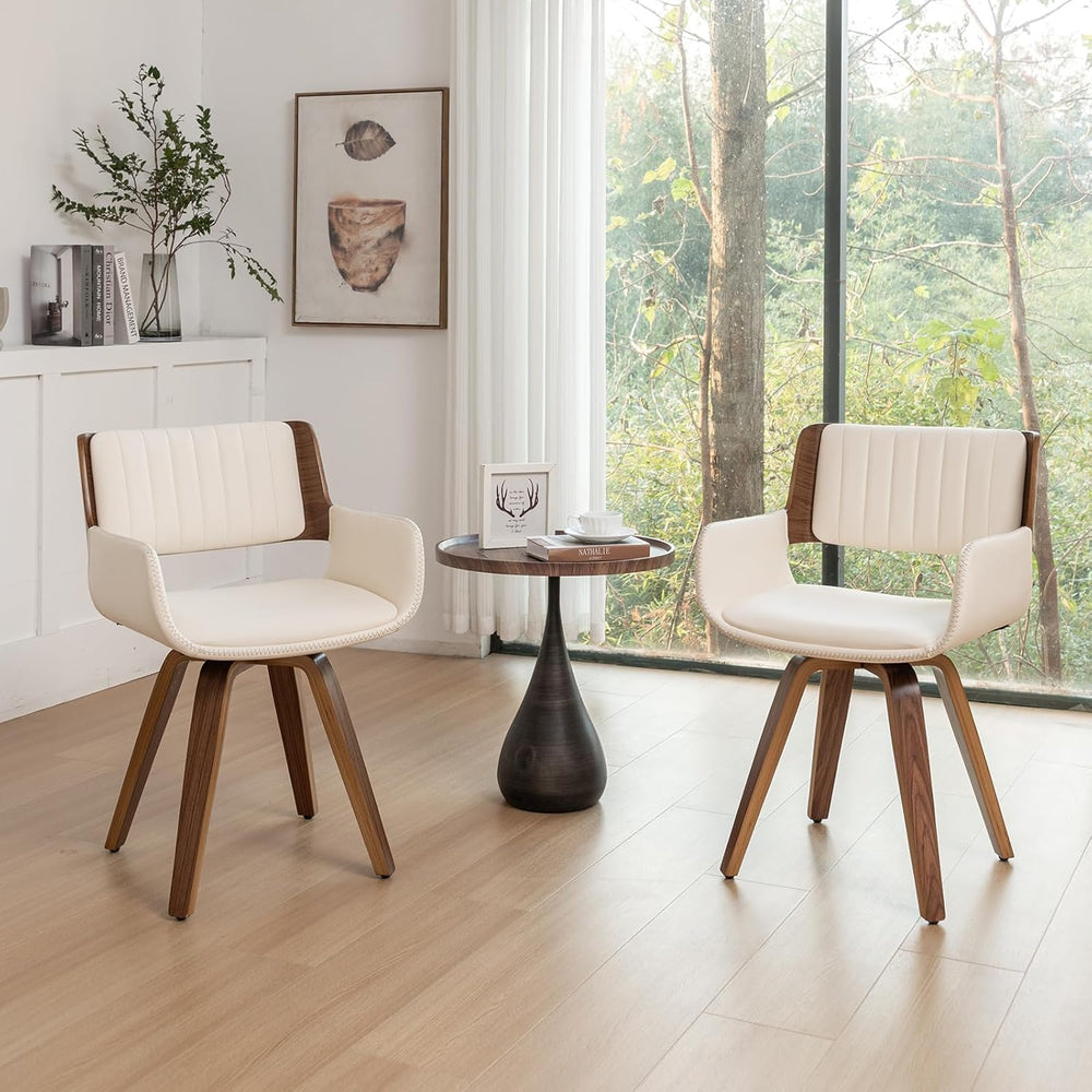 LUNLING Swivel Accent Faux Leather Dining Chairs Set of 2 Mid Century Modern ...