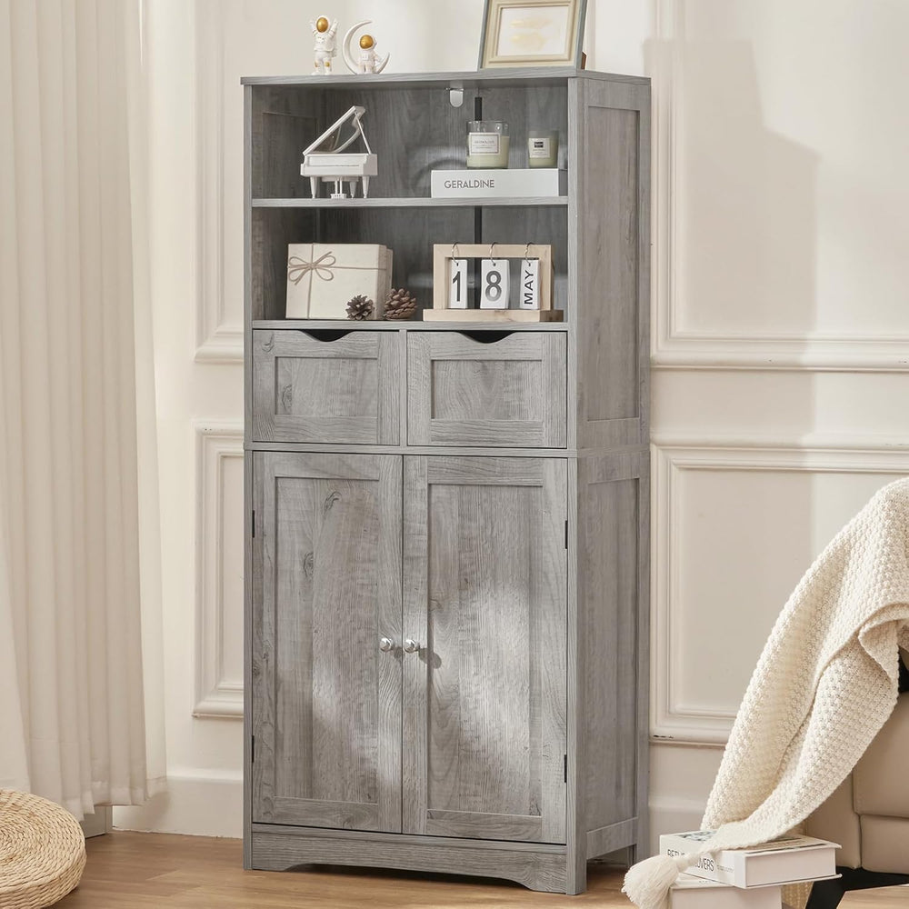Iwell Storage Cabinet with 2 Drawers & Adjustable Shelf, Tall Bathroom Ca...