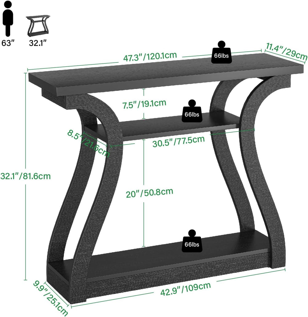 Wood Console Table, 3-Tier Accent Sofa Table (Black)