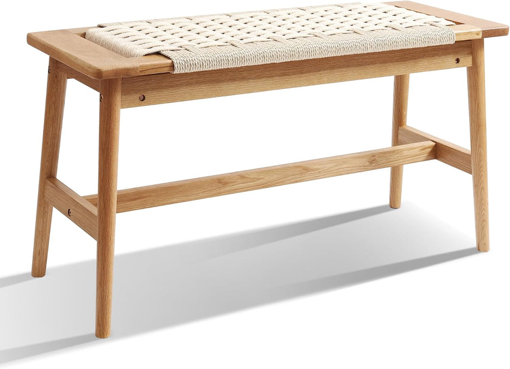 OGMILL 33.5" L Wood Dining Bench Indoor, 100% Natural Solid Oak Bed Benc...