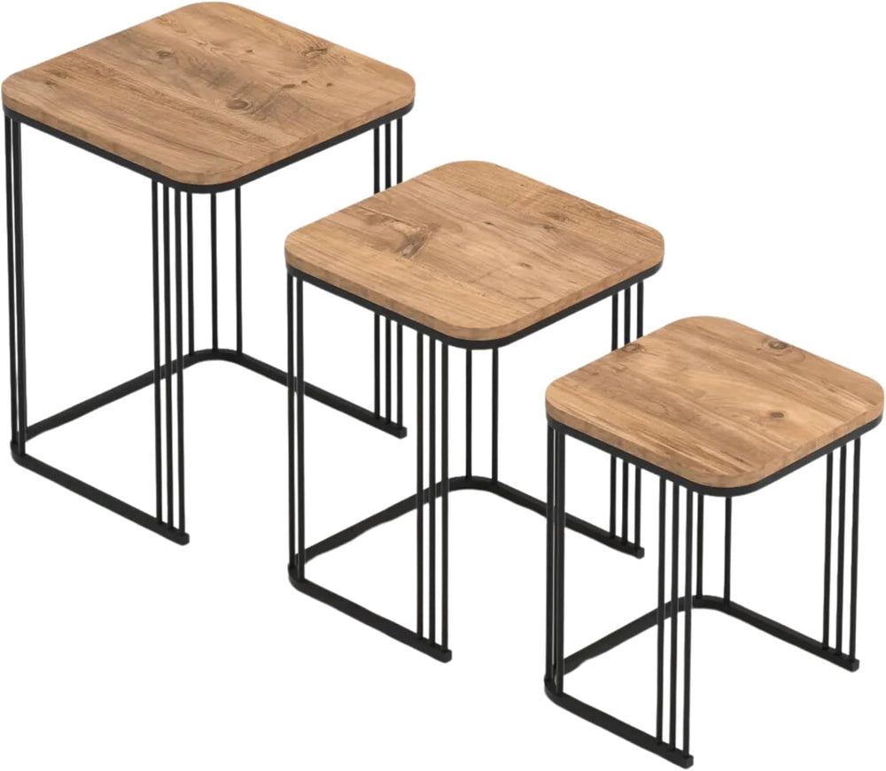 Square Wooden Nesting Tables Set, 3 Piece