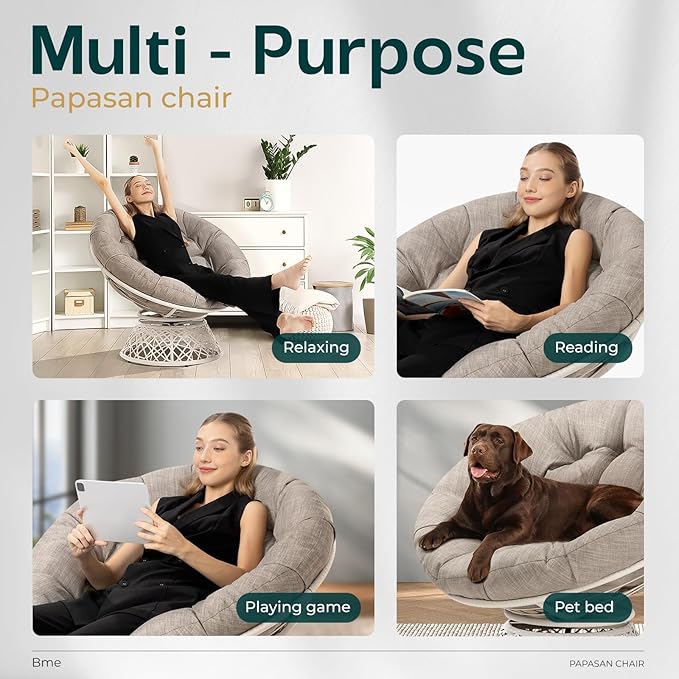 Bme 40" Ergonomic Wicker Papasan Chair