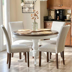 COLAMY Upholstered High Back Dining Chairs Set of 6 with Solid Rubber Wood Legs, Fabric Dining Room Chairs with Comfortable Padded Seat for Dining Room, Classic Gray Damask Pattern, Beige