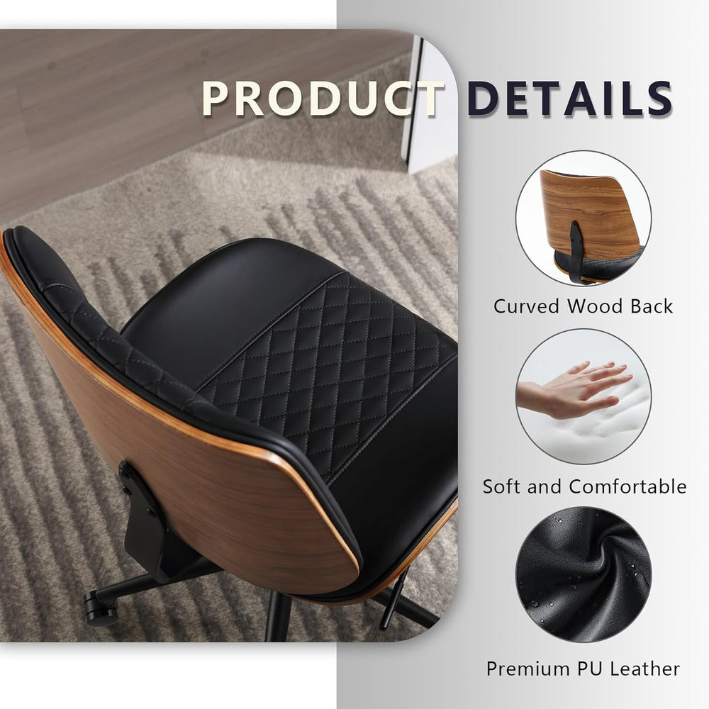 Home Office Chair No Arms with Wheels, Adjustable Height Small Desk Chair, PU...