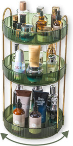 360 Rotating Perfume Organizer,3 Tier Large Capacity Make Up Organizers and Storage,Makeup Organizer for Bathroom,Cosmetic Perfume Stand Holder (Green-3 Tier)