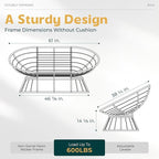 Bme Double Papasan Chair, 600lbs Capacity, Ergonomic Design, Soft Thick Fabric Cushion, Bee-Designed, Durable Steel Frame, 61", Onyx Stone-Black Base