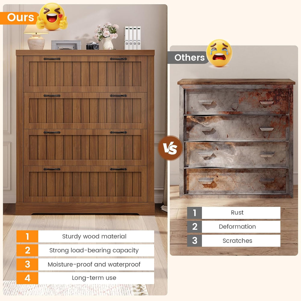 SEDETA Farmhouse 4 Drawer File Cabinet, Filing Cabinet for Home Office, Wood ...