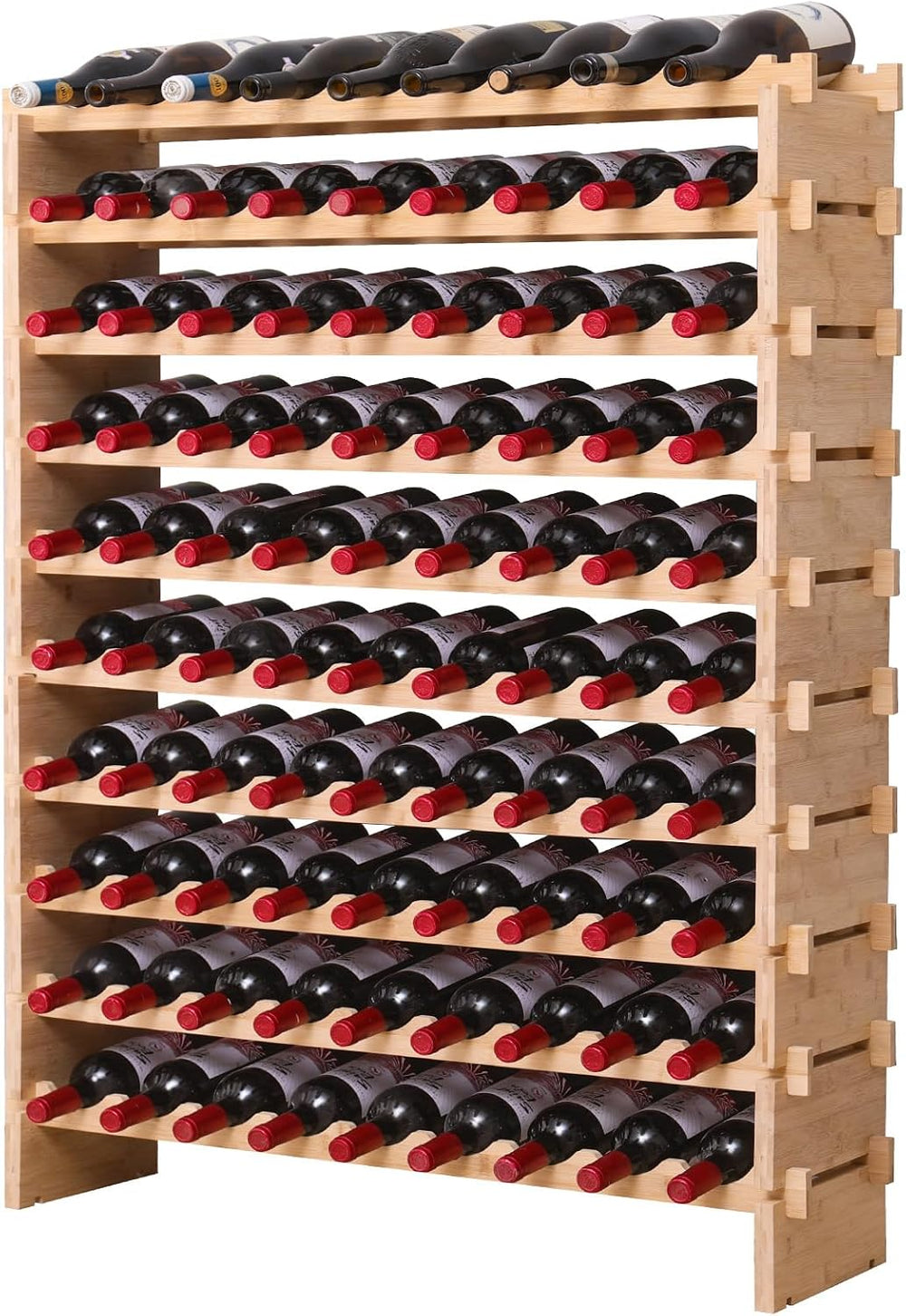90 Bottle Stackable Storage Modular Wine Rack Cabinet Bamboo freestanding Flo...