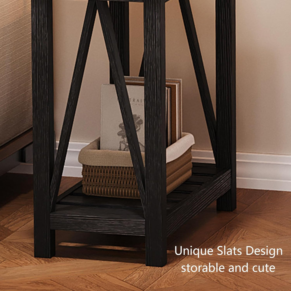 ChooChoo Farmhouse End Table, Narrow Side Table, Slim End Table with Storage ...