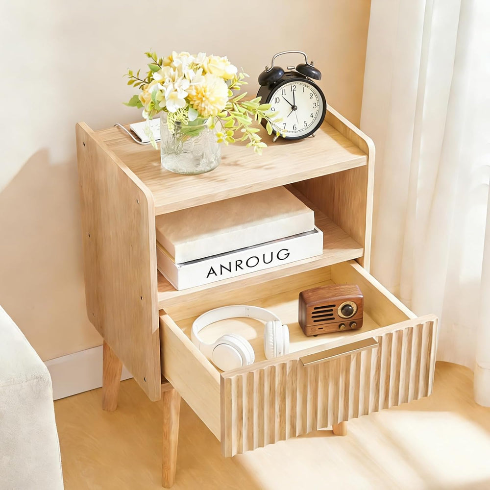 MAHANCRIS Nightstand with Charging Station and Modern Bedside Table Bundle, N...