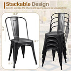 Furmax Metal Dining Chair Indoor-Outdoor Use Stackable Classic Trattoria Chair Chic Dining Bistro Cafe Side Metal Chairs Set of 4 (Black)