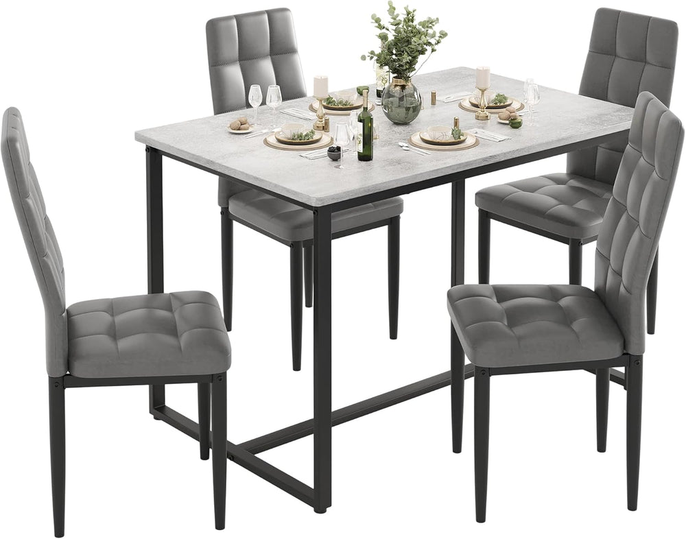 Dining Table Set for 4, PVC Faux Marble Kitchen Table Chairs Set of 4 with Up...