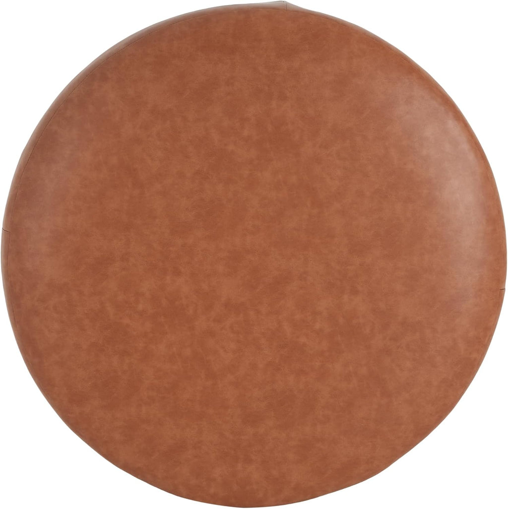 Christopher Knight Home GAVI PU Leather Ottoman Foot Stool, 30" Pouf Footstool Ottoman Seat, Upholstered Foot Chair, Round Footrest, Modern Side Table for Living Room Bedroom Home Decor, Cognac Brown