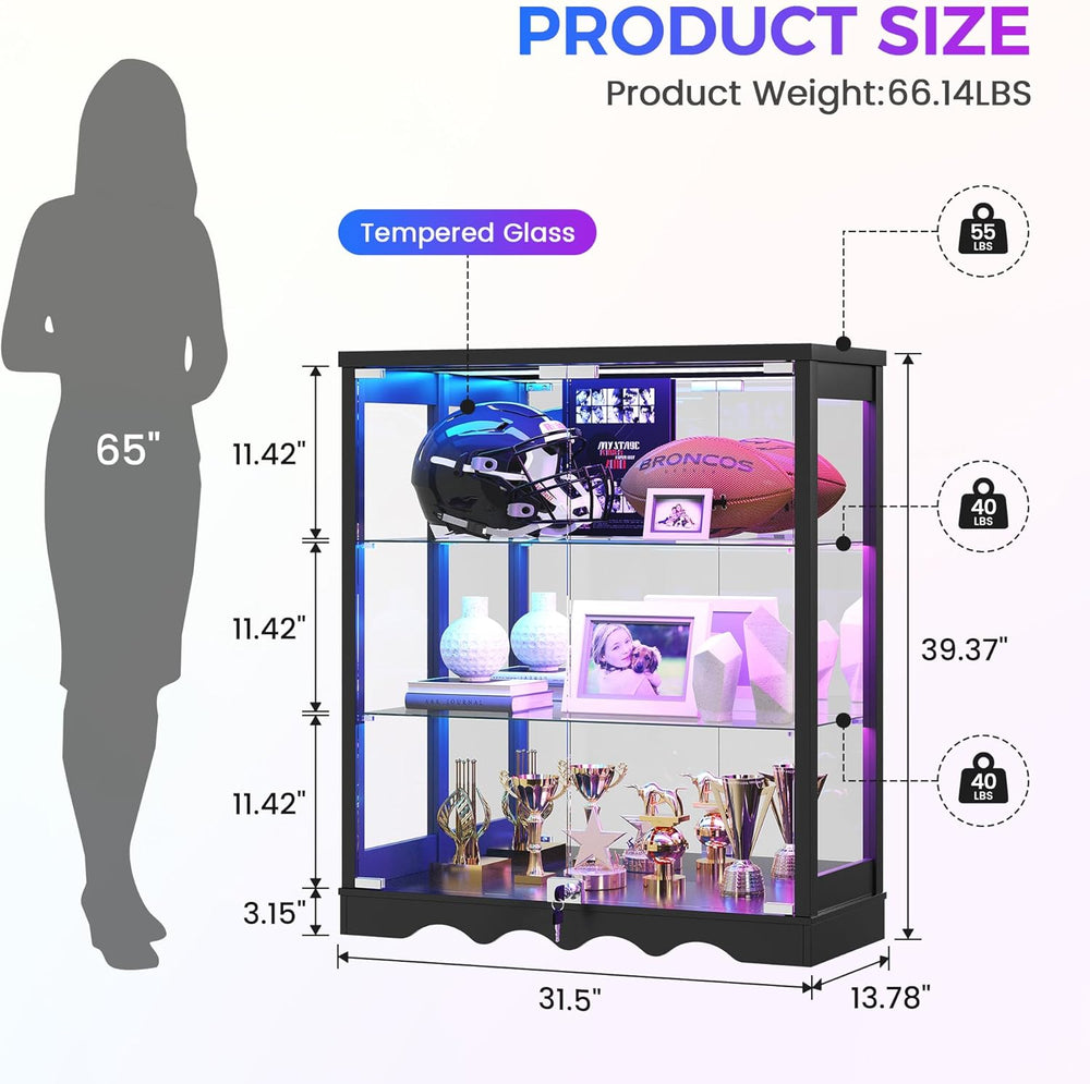 Dystler RGB Display Cabinet with Glass Doors - 39’‘ Tall Curio Cabinet with L...