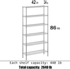 14" Deep x 42" Wide x 86" Height Wire Shelving Kit | 6-Tier | NSF Commercial Storage Rack Unit