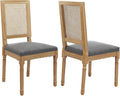 French Country Dining Chairs Set of 2, Grey Kitchen & Dining Room Chairs Set of 2, Rattan Dining Chairs, Cane High Back, Wood Legs, Sillas De Comedor (Rattan, Gray, 2Pcs)
