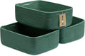 Large Shallow Organizing Baskets 15x11x5.1 Inches - Rope Woven Storage Bins for Bathroom, Shelves, Cube Closet, Green 3 Packs
