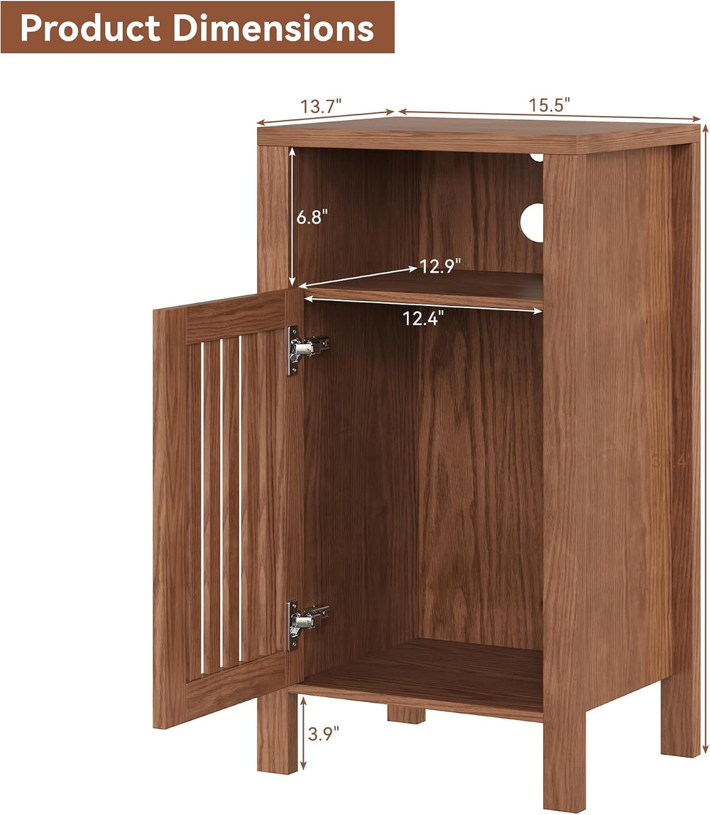Farmhouse Nightstand Set of 2, Modern Bedside Table with Door and Open Shelf,...