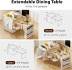 82.7" Kitchen Island with Extendable Dining Table, Faux Mable Table with Double-Sized Storage, Power Outlet, 2 Drawers, 2 Side Open Shelves for 4-6 Kitchen, Dining Room, White