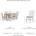 Signature Design by Ashley Skempton Cottage Dining 7 Piece Set – Rectangular Table & 6 Upholstered Chairs | Coastal Chic Meets Farmhouse, Whitewash