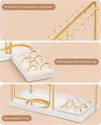ProCase Jewelry Stand Holder Organizer and Storage, Gold | Rotating Earring Bracelet Holder Storage, Hanging Jewelry Display Velvet Ring Tray, Teen Girls Birthday Gifts Room Dorm Decor