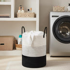 Fiona's magic Cotton Rope Laundry Hamper, Tall Woven Laundry Basket Storage, Baby Nursery Hamper for Blankets, Toys and Clothes Hamper for Bedroom and Living Room Organizing, 72L, Black & White