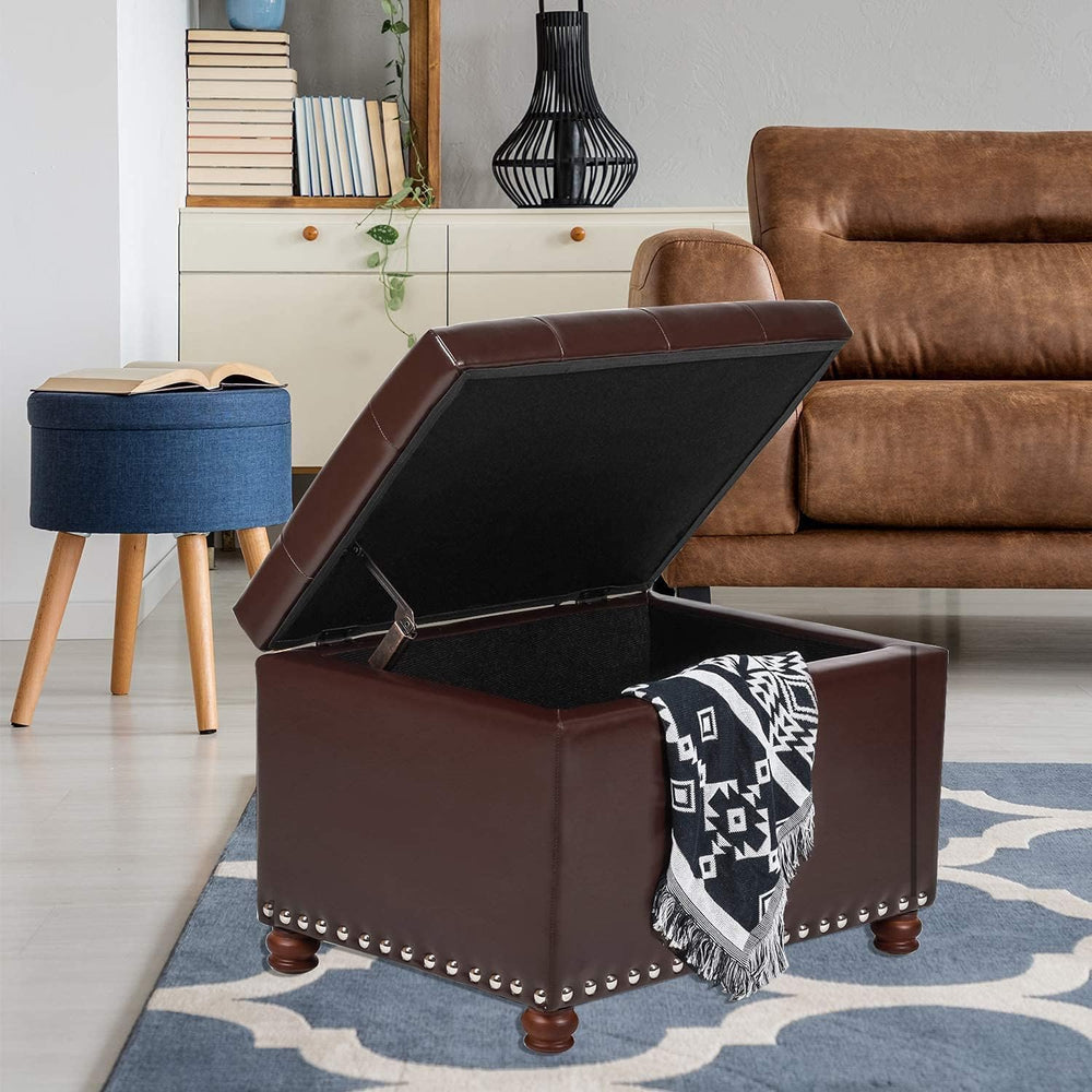 Adeco Button Tufted Accents Rectangular PU Leather Storage Bench Ottoman Foot...