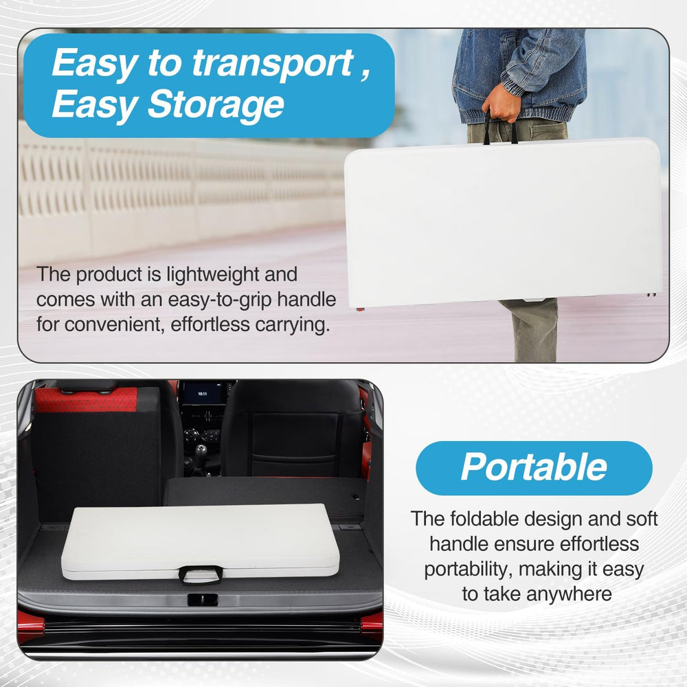 FDW | 34" Folding Table | White | Portable Plastic Table | with Carry Ha...