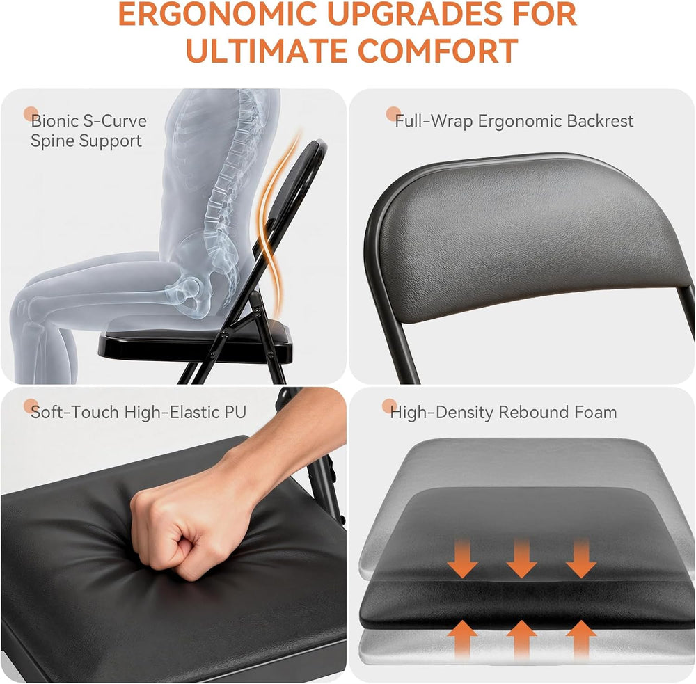 Upgrade 18% Thicker 6 Pack Folding Chair with Cushion | Heavy Duty Folding Ch...