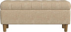 HomePop Home Decor | Tufted Ainsley Button Storage Ottoman Bench with Hinged Lid | Ottoman Bench with Storage for Living Room & Bedroom, Light Tan Textured Solid