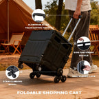 Utility Cart Teacher Cart with Stair Climbing Wheels Foldable Shopping Cart, with Telescopic Handle, Ideal for Outdoor Home Use and Teacher/Student Book Storage. (Black, Large)